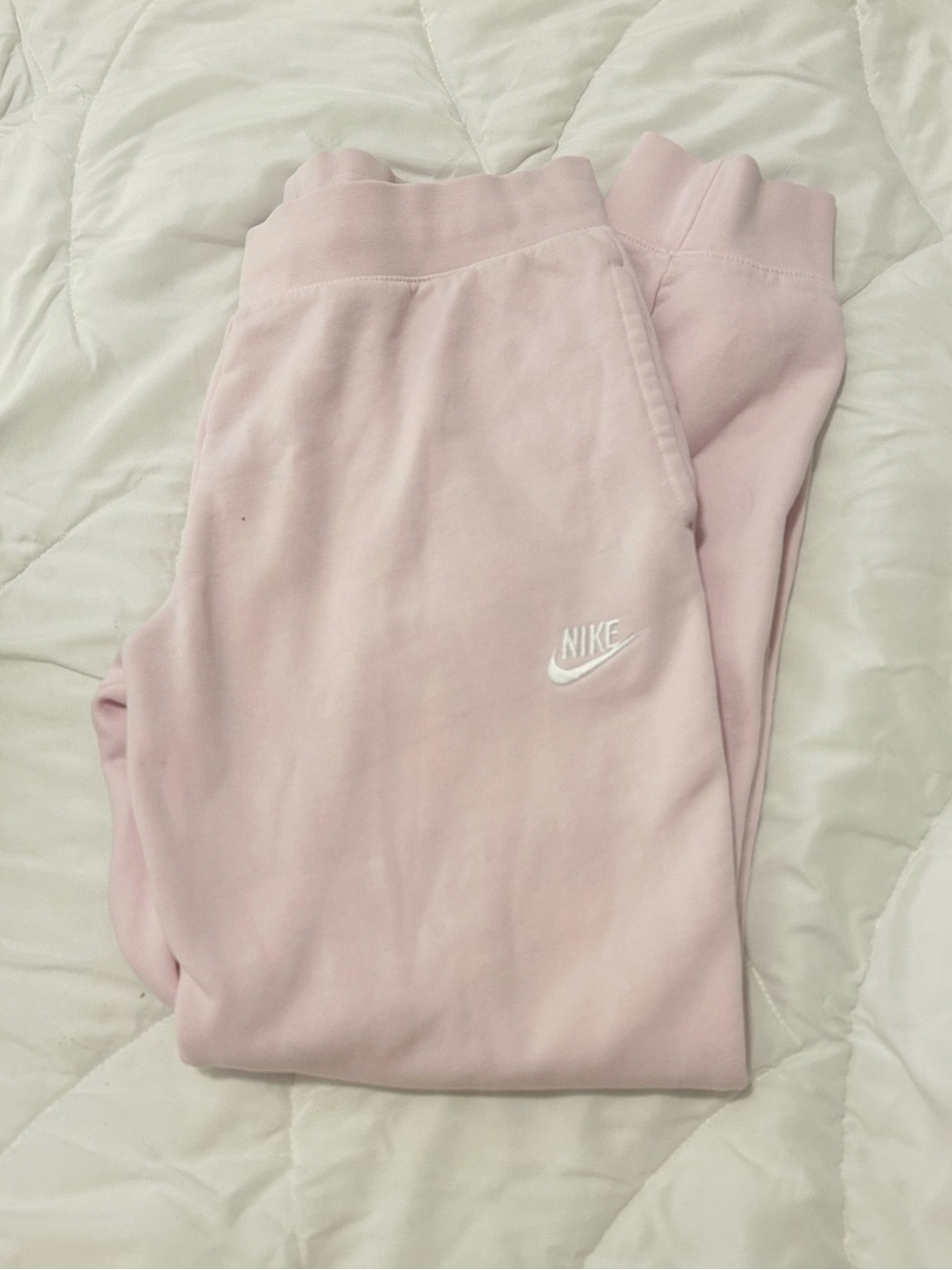 Nike Light Pink Fleece Joggers with White Logo xl kids fits small woman Pilates